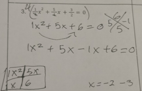  1/4 x^2+ 5/4 x+ 3/2 =0