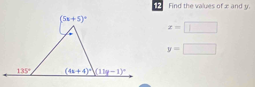 Find the values of x and y.
x=□
y=□