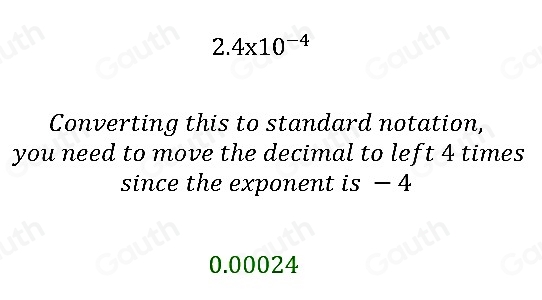 Solved: This number is in scientific notation. 2.4* 10^(-4) Convert the ...