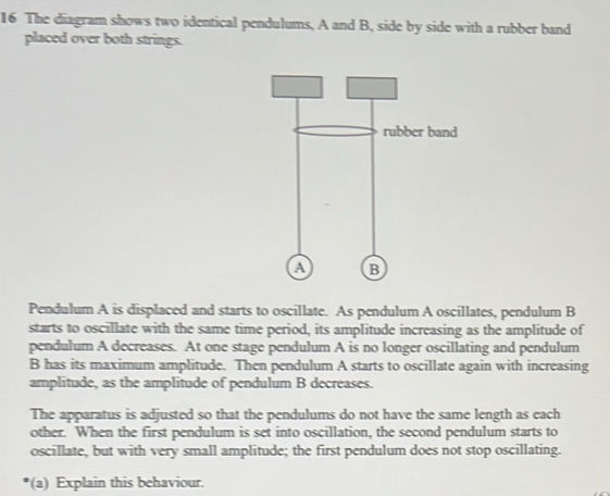 Solved: The diagram shows two identical pendulums, A and B, side by ...