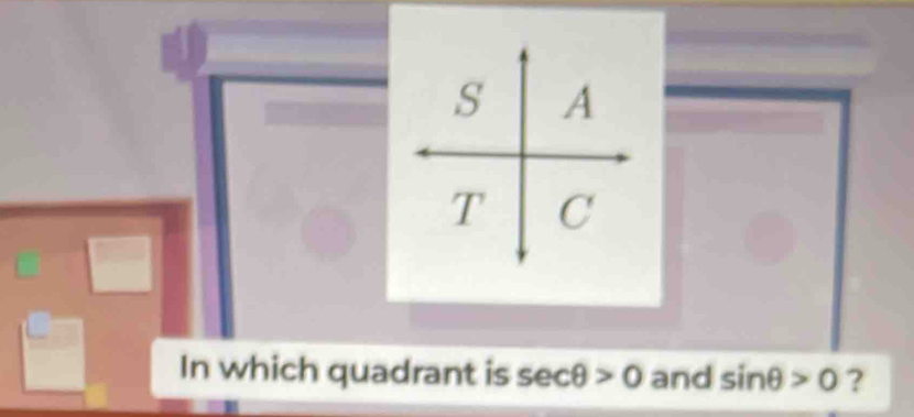 In which quadrant is sec θ >0 and sin θ >0 ?