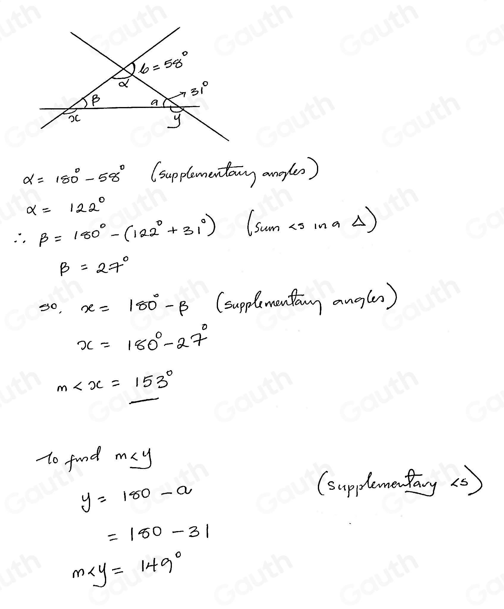 Solved: Given that m∠ a=31° and m∠ b=58° , find the measures of angles ...