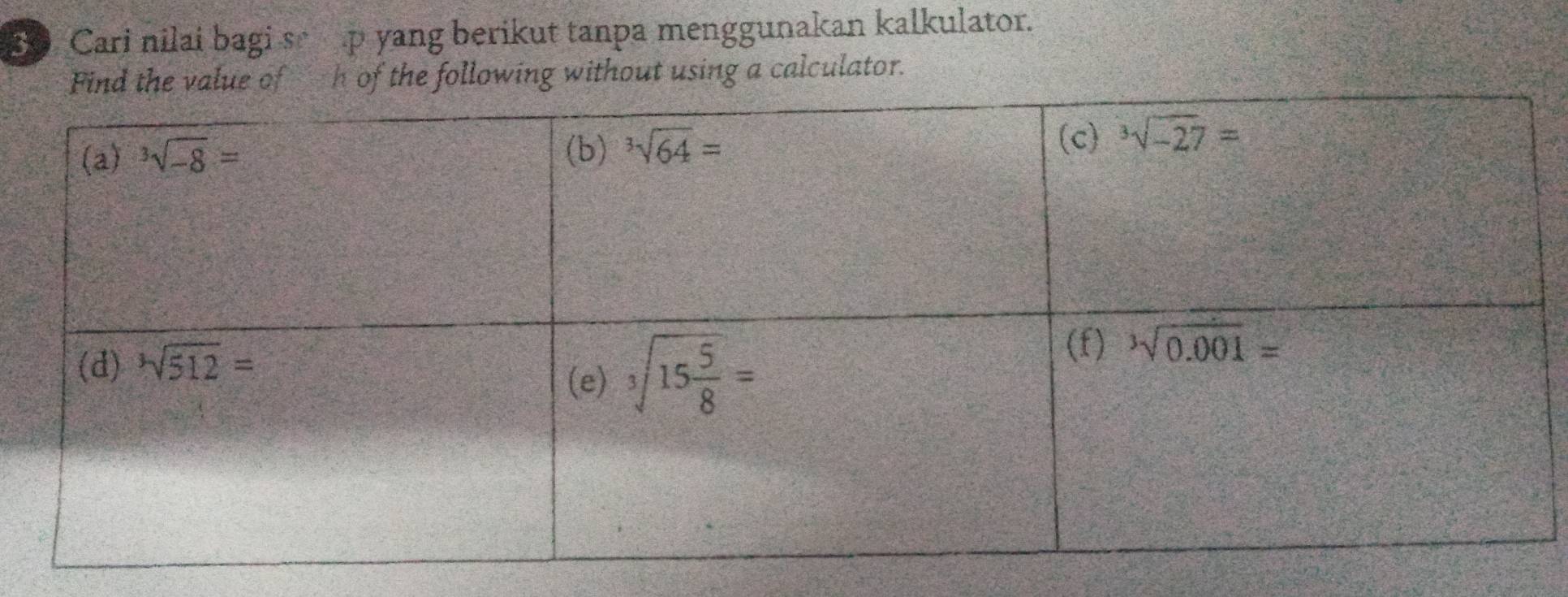 Cari nilai bagi s p yang berikut tanpa menggunakan kalkulator.
f the following without using a calculator.