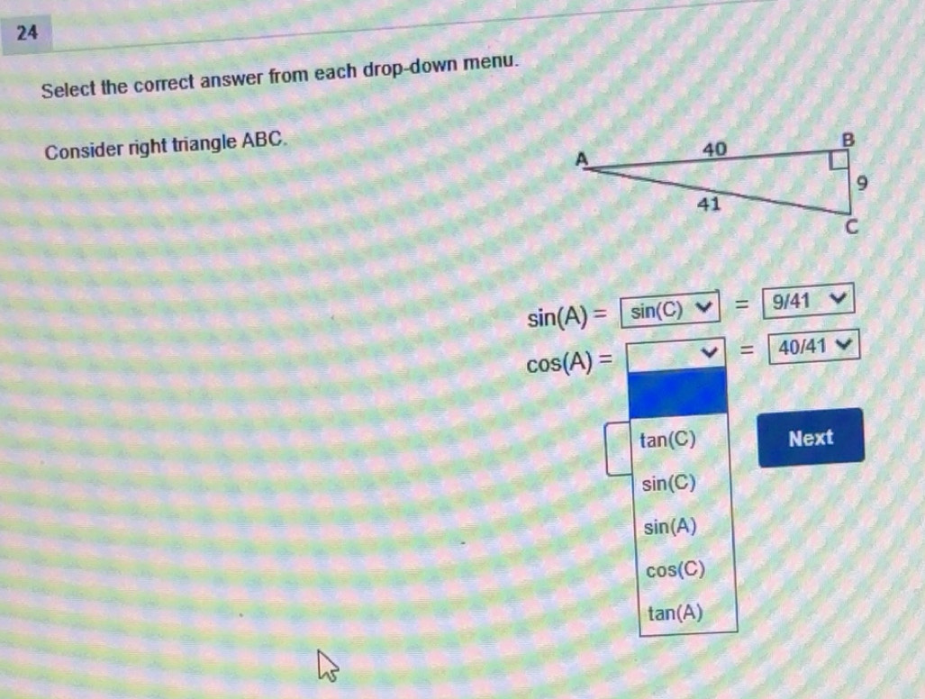 Solved: Select the correct answer from each drop-down menu. Consider ...