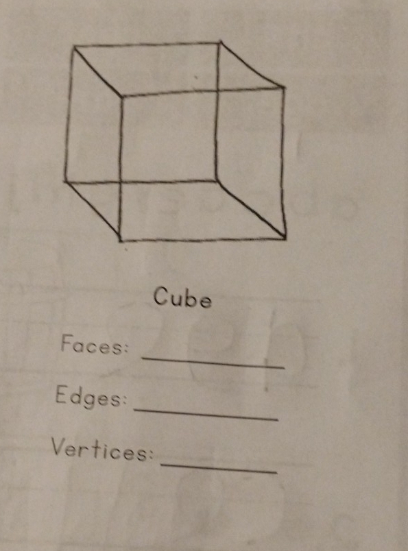 Cube 
_ 
Faces: 
_ 
Edges: 
_ 
Vertices: