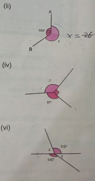 (ii)
A
104° o
x
B
(iv)
(vi)