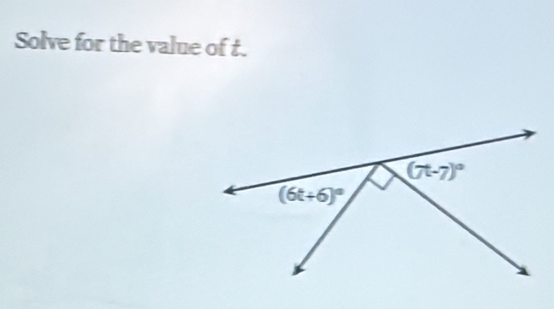 Solve for the value of t.
(π -7)^circ 
(6t+6)^circ 