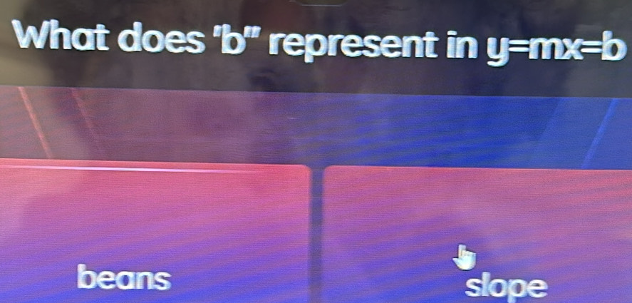 What does°b^" represent in y=mx=b
beans slope