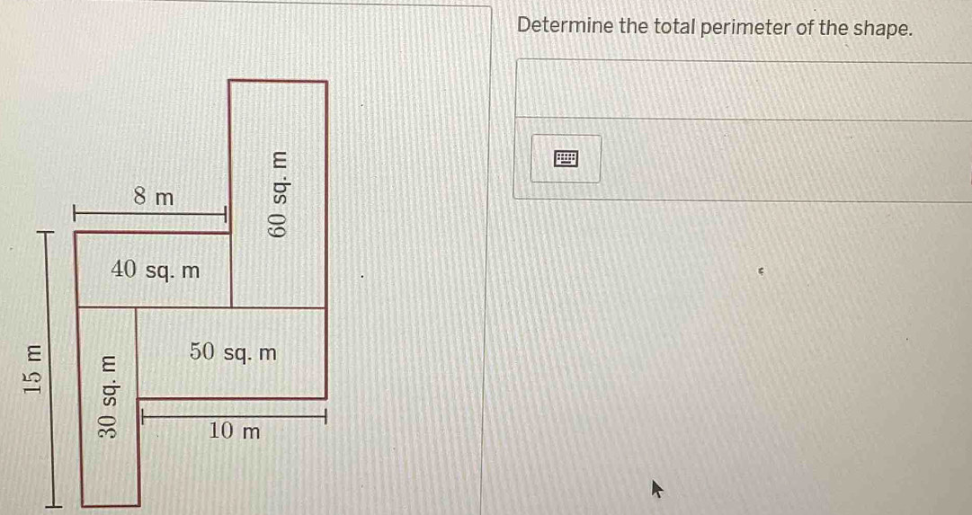 Determine the total perimeter of the shape.
898