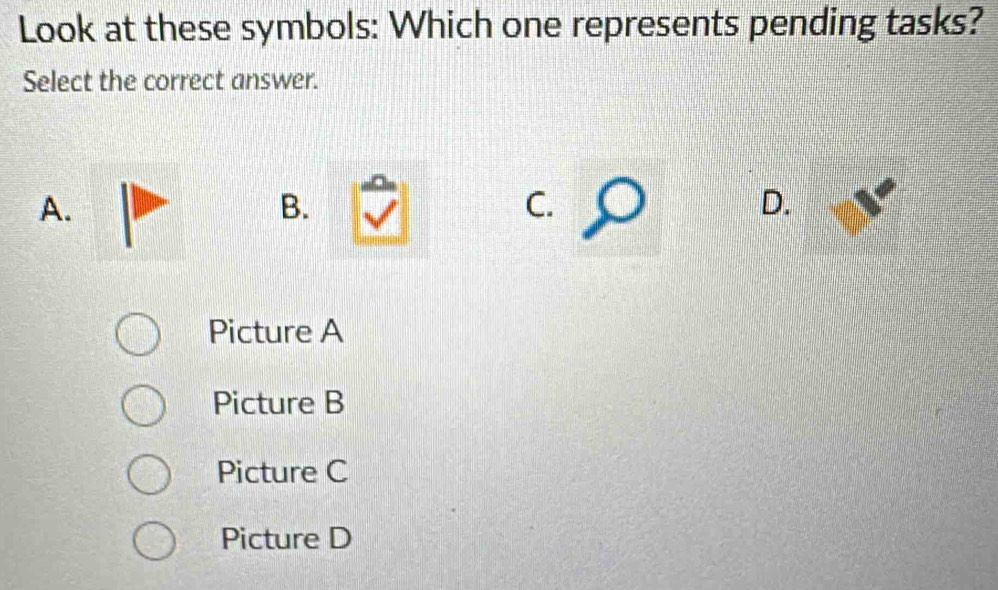 Solved: Look at these symbols: Which one represents pending tasks ...