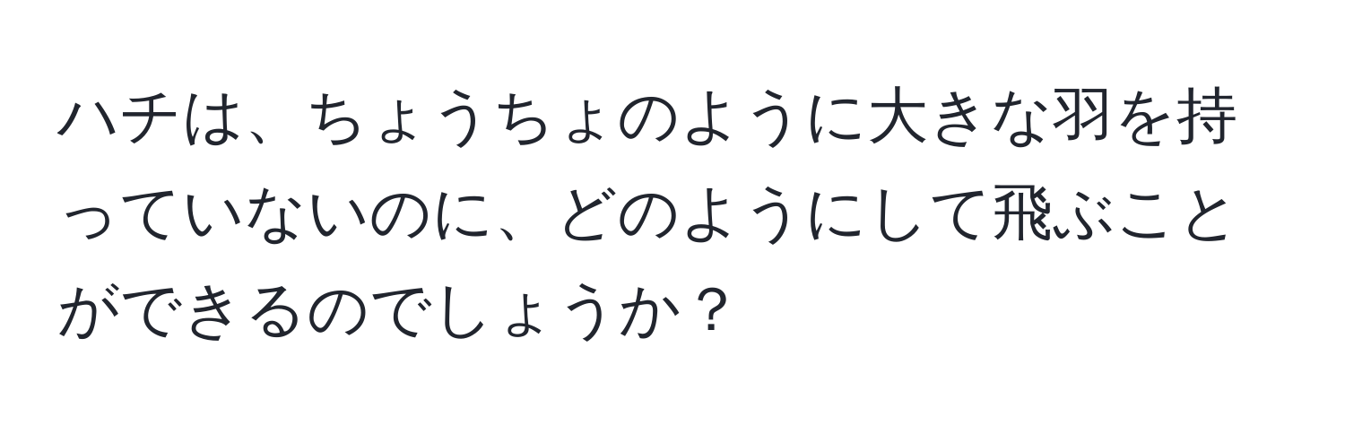 ハチは、ちょうちょのように大きな羽を持っていないのに、どのようにして飛ぶことができるのでしょうか？