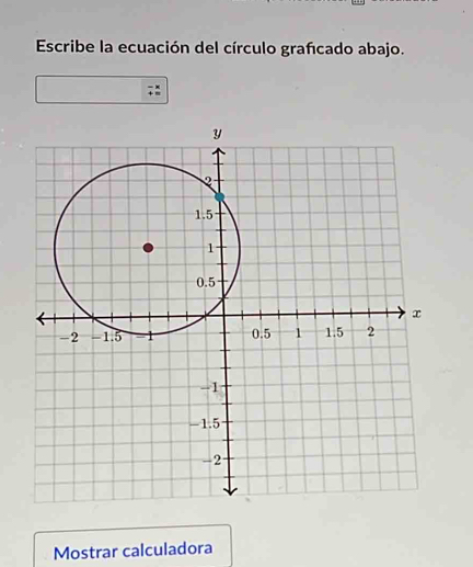 Escribe la ecuación del círculo grafcado abajo. 
Mostrar calculadora