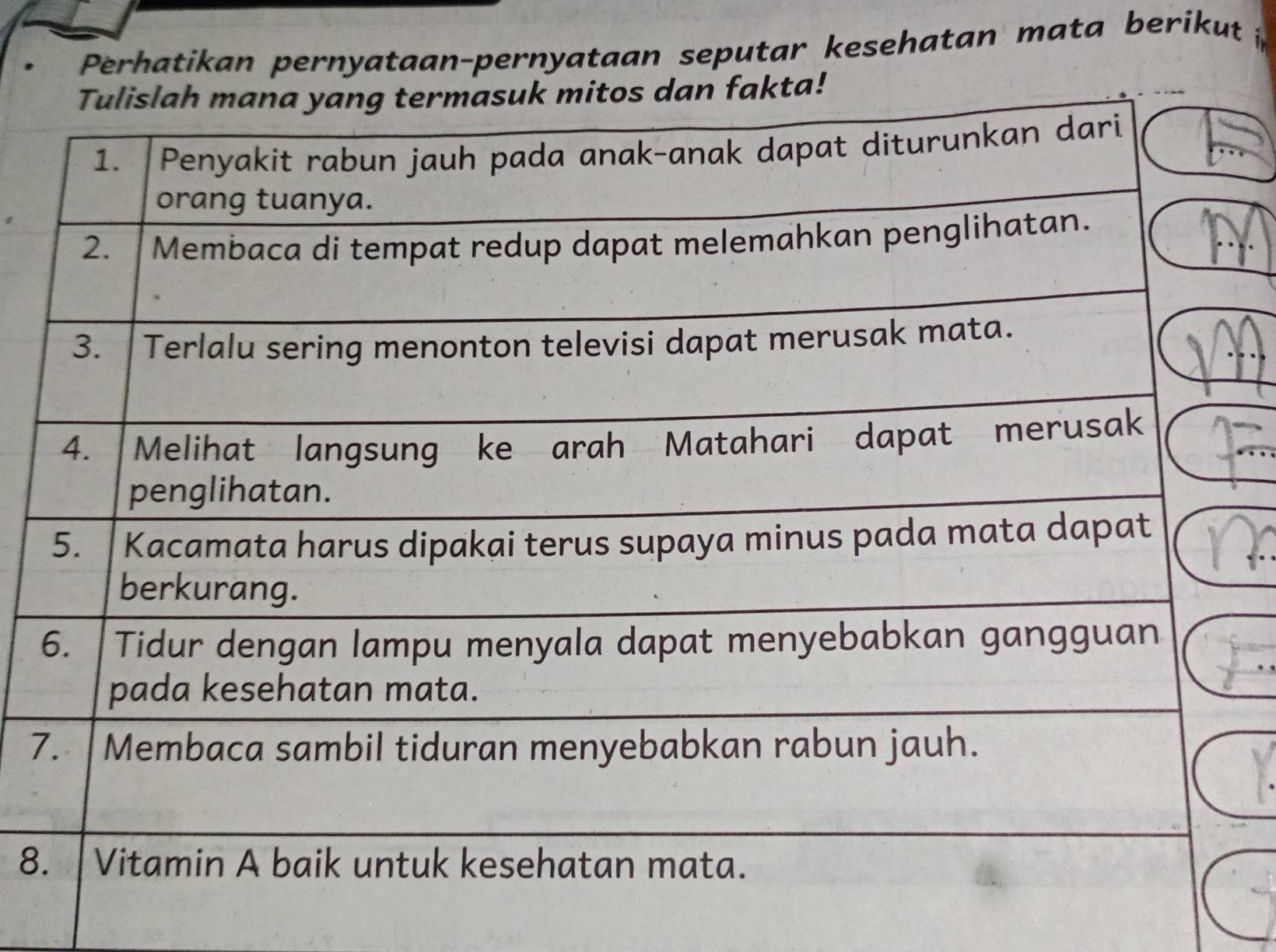 Perhatikan pernyataan-pernyataan seputar kesehatan mata berikut i 
6 
7 
8.