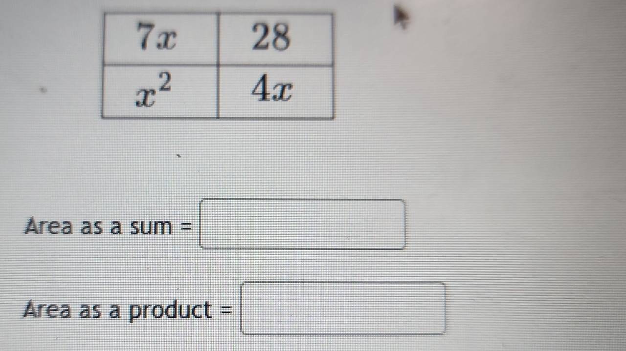 Area as a sum =□
Area as a product =□