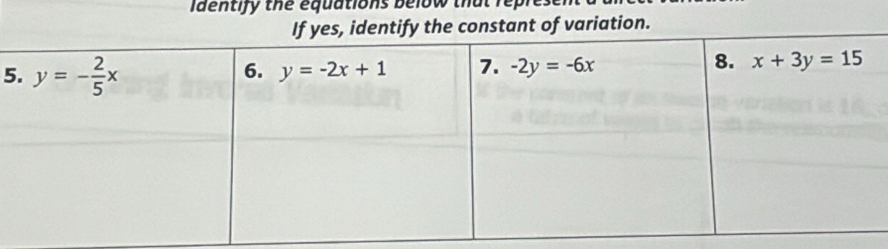 dentify the equations below that r e 
identify the constant of variation.
5