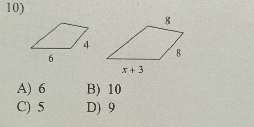 A) 6 B) 10
C) 5 D) 9