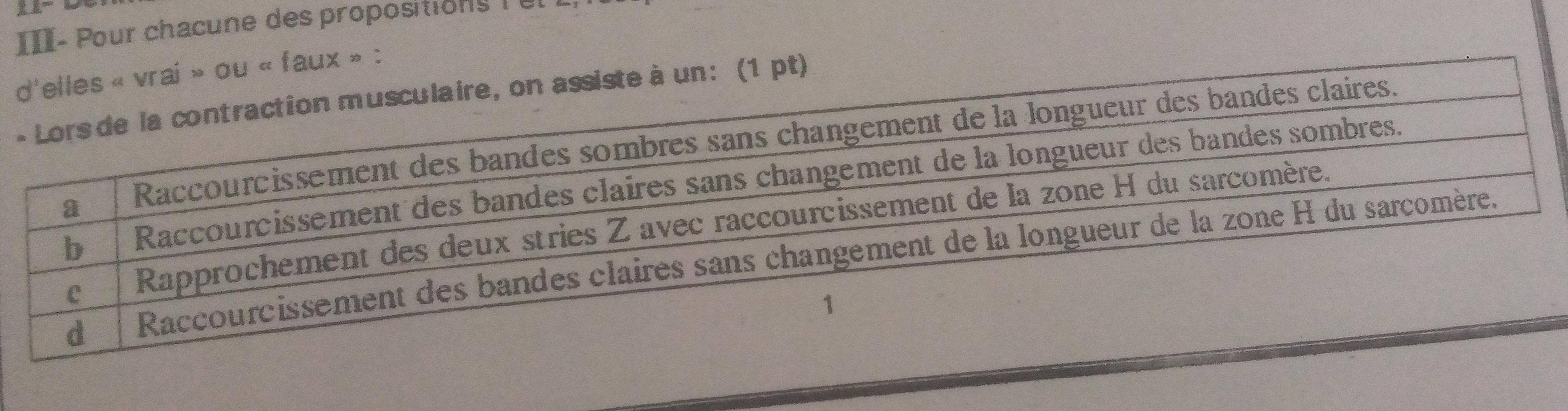 III- Pour chacune des propositions  e