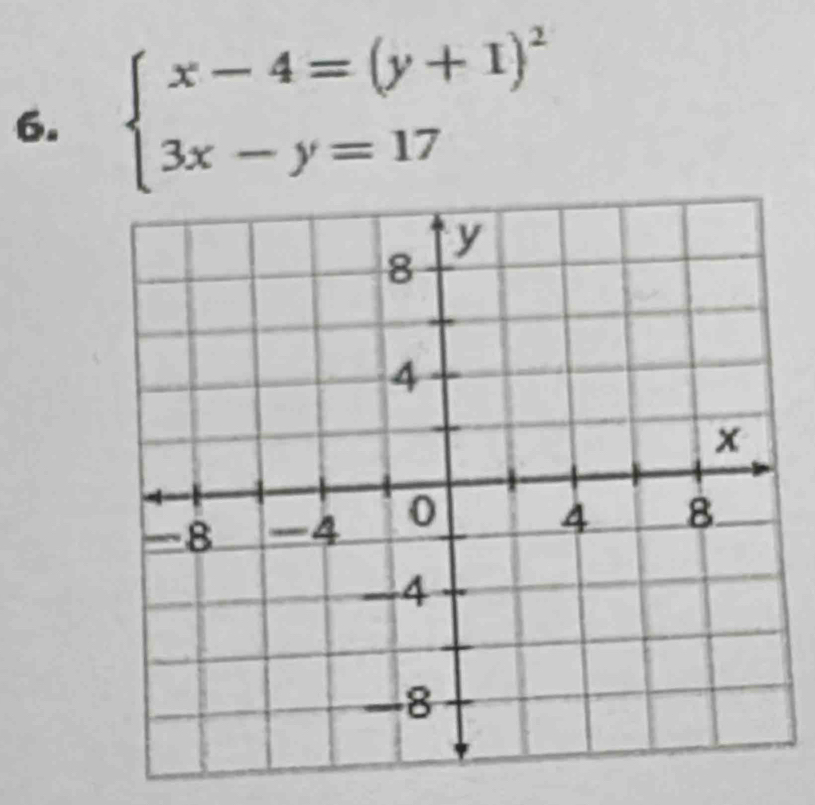 beginarrayl x-4=(y+1)^2 3x-y=17endarray.