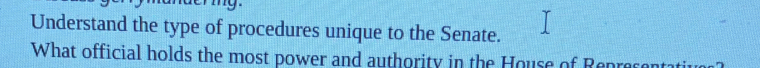 Understand the type of procedures unique to the Senate. 
What official holds the most power and authority in the House of Representatin