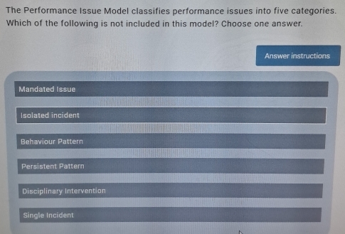 Solved: The Performance Issue Model classifies performance issues into ...