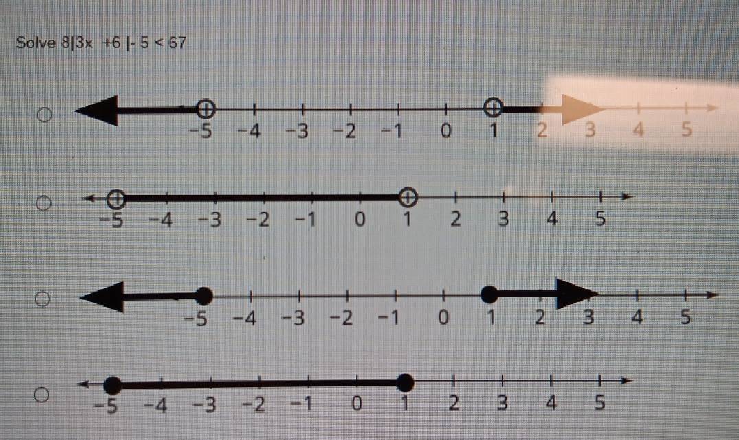 Solve 8|3x+6|-5<67</tex>