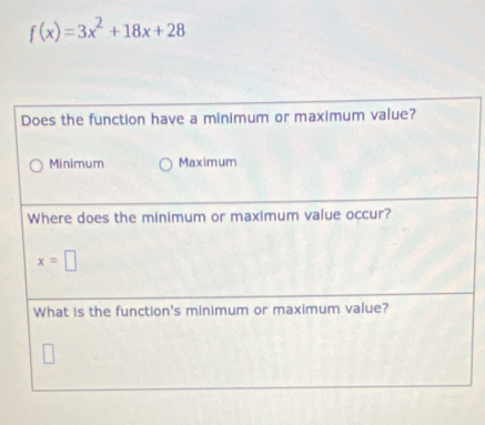 f(x)=3x^2+18x+28