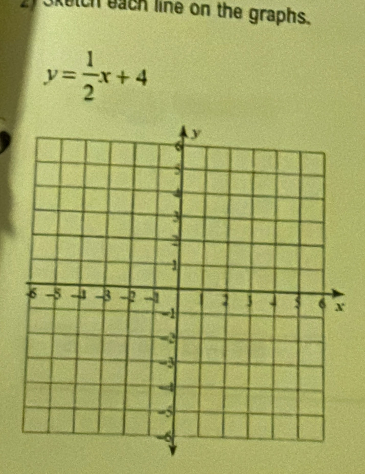 3xetch each line on the graphs.
y= 1/2 x+4