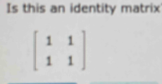 Is this an identity matrix
beginbmatrix 1&1 1&1endbmatrix