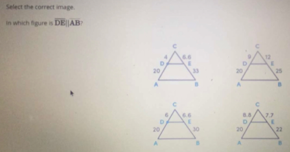 In which figure is overline DEparallel overline AB