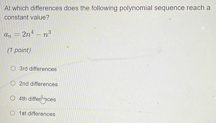 Solved: At which differences does the following polynomial sequence ...