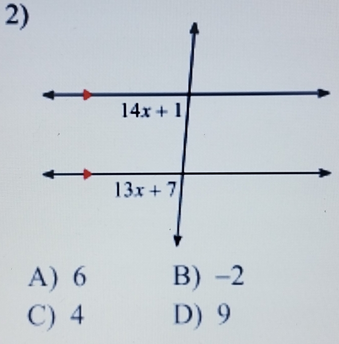 A) 6 B) -2
C) 4 D) 9