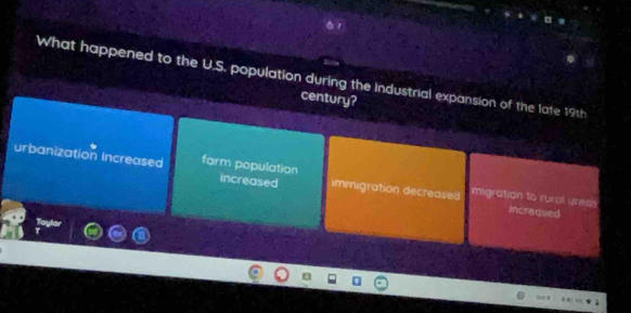 What happened to the U.S. population during the Industrial expansion of the late 19th
century?
urbanization Increased farm population increased immigration decreased migration to rural ureas
increased