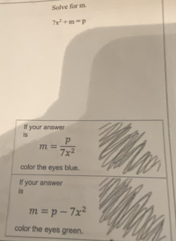 Solve for m.
7x^2+m=p