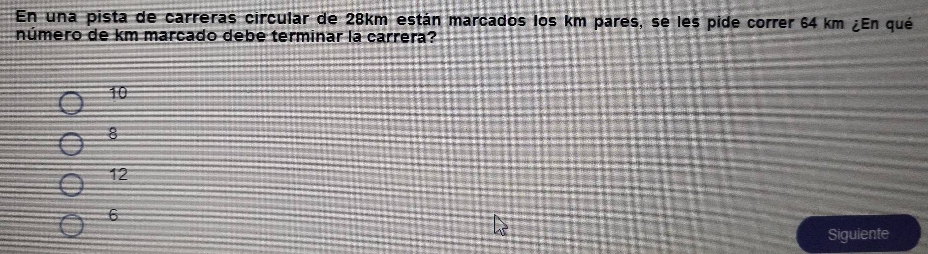 Solved: En una pista de carreras circular de 28km están marcados los km ...