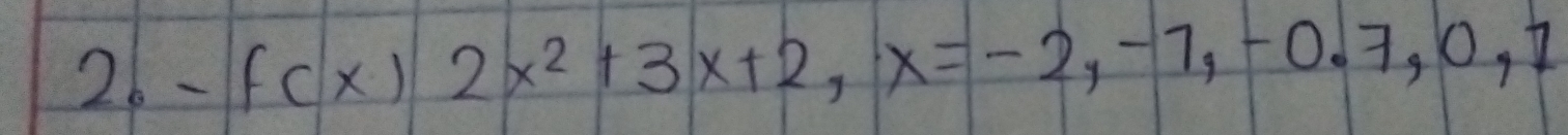 26 -f(x)2x^2+3x+2, x=-2, -1, -0.7, 0, 1