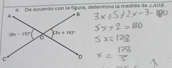 De acuerdo con la figura, determina la medida de ∠ AOB.