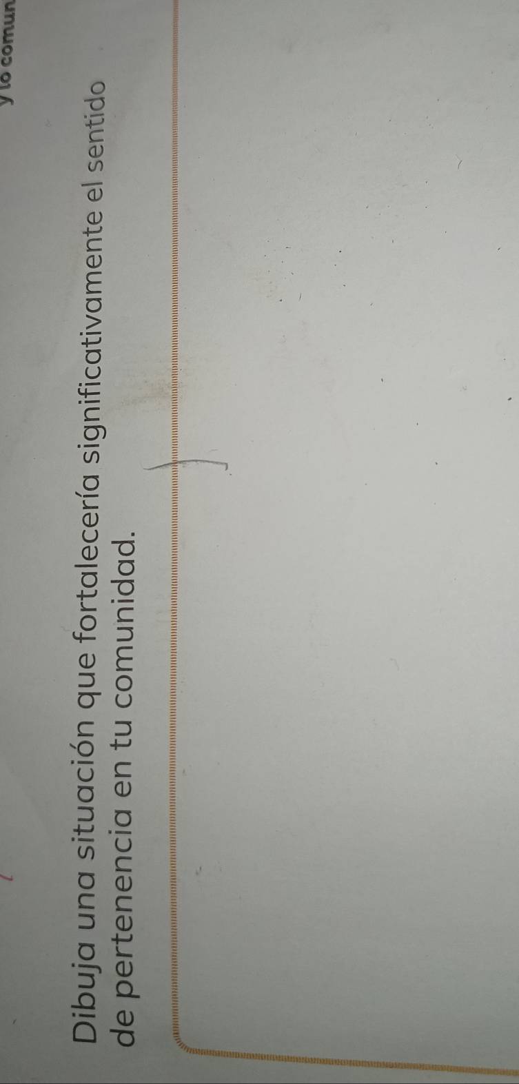 lo comun 
Dibuja una situación que fortalecería significativamente el sentido 
de pertenencia en tu comunidad.