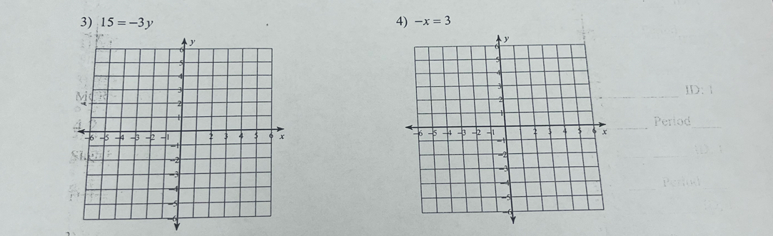 15=-3y 4) -x=3