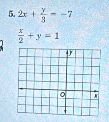 2x+ y/3 =-7
 x/2 +y=1