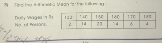 Find the Arithmetic Mean for the following : 
Daily Wages in R 
No. of Persons.