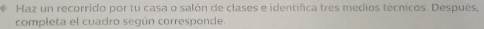 Haz un recorrido por tu casa o salón de clases e identifica tres medios técnicos. Después, 
completa el cuadro según corresponde.