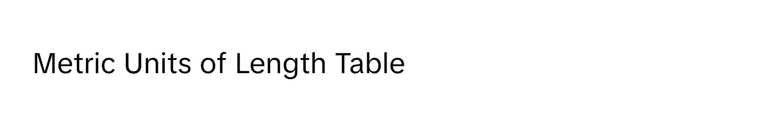 Metric Units of Length Table