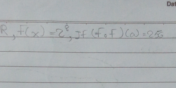 R, f(x)=2^8 If (Fcirc F)(a)=256