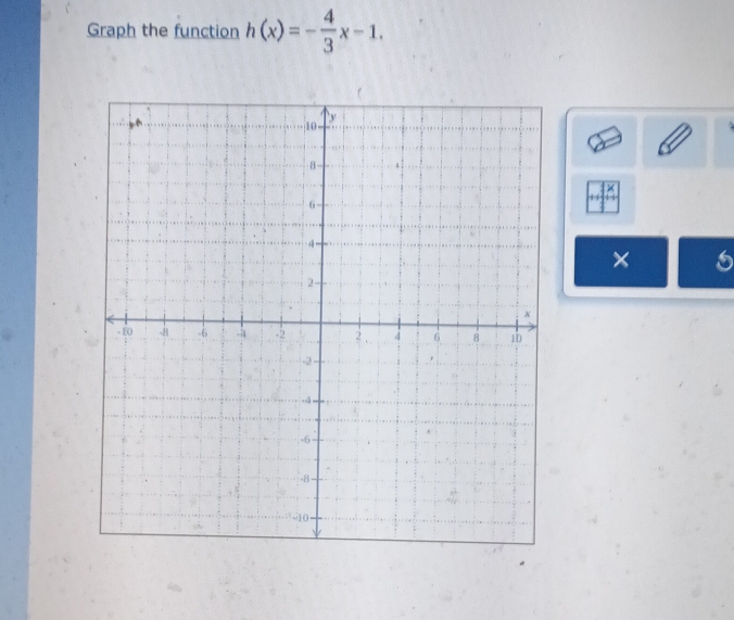 Graph the function h(x)=- 4/3 x-1. 
A 
×