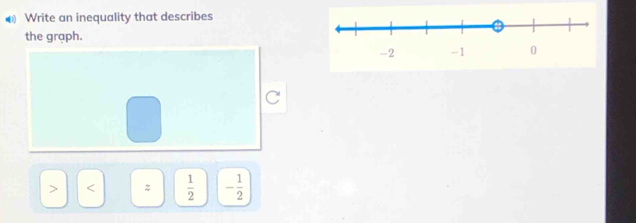 • Write an inequality that describes 
the graph.
z  1/2  - 1/2 