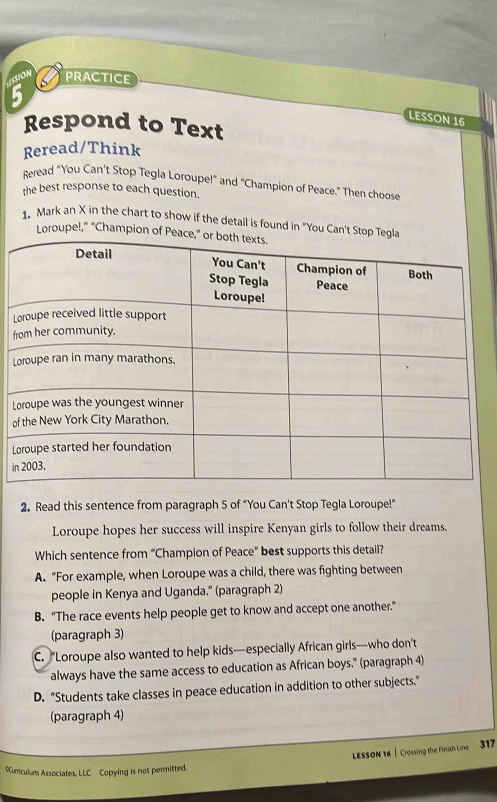 Solved: a PRACTICE LESSON 16 Respond to Text Reread/Think Reread “You ...