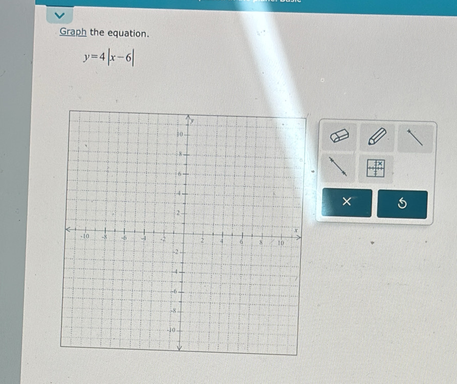 Graph the equation.
y=4|x-6|
×