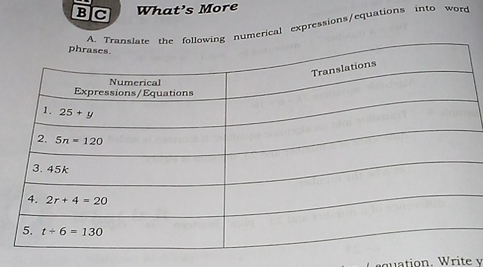 What’s More
A numerical expressions/equations into word
q  io  W    y