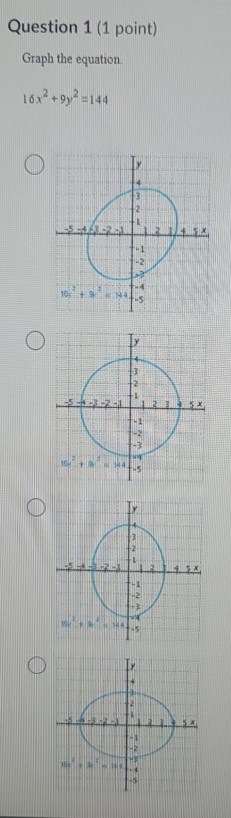 Graph the equation.
16x^2+9y^2=144