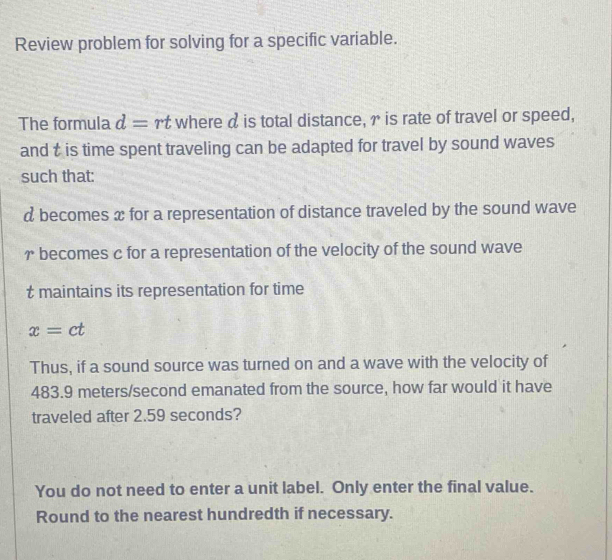 Solved: Review problem for solving for a specific variable. The formula ...